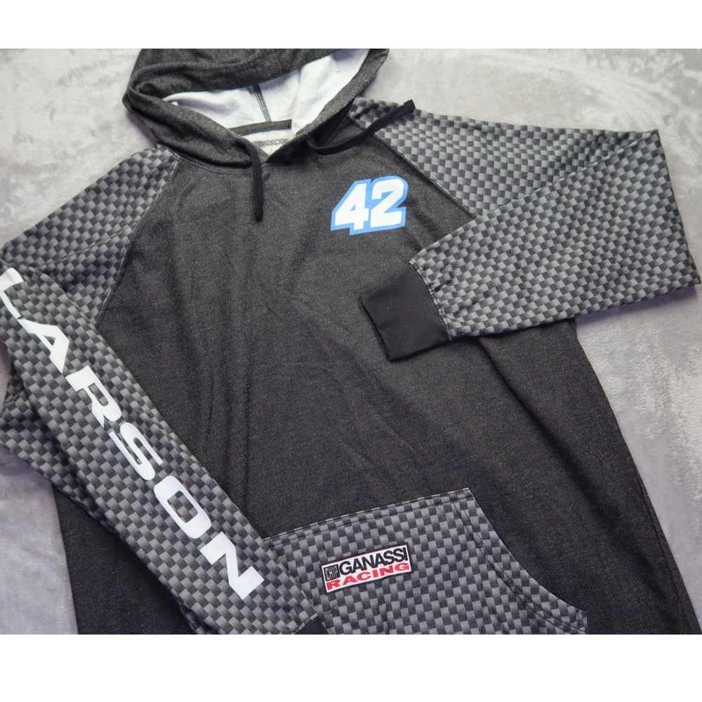 Kyle Larson 42 Chip Ganassi Racing‎ NASCAR Hoodie Charcoal Checkered Sleeve L